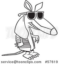 Cartoon Outline of Armadillo Wearing Sunglasses by Toonaday