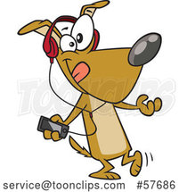 Cartoon Dog Dancing and Listening to Music with an MP3 Player by Toonaday