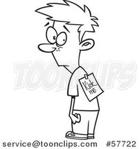 Cartoon Outline of Bullied Boy with a Kick Me Sign on His Back by Toonaday