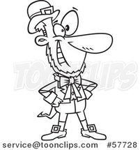 Cartoon Outline of Confident St Patricks Day Leprechaun Grinning and Standing with Hands on His Hips by Toonaday