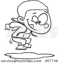 Cartoon Outline of Boy Jumping in Puddles by Toonaday