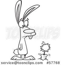 Cartoon Outline of Rabbit Staring at Its First Carrot in a Garden by Toonaday