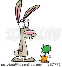 Cartoon Rabbit Staring at Its First Carrot in a Garden by Toonaday