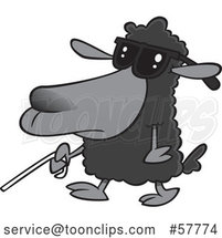 Cartoon Blind Black Sheep Walking with a Cane by Toonaday
