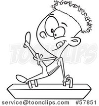 Cartoon Outline of Boy Gymnast on a Pommel Horse by Toonaday