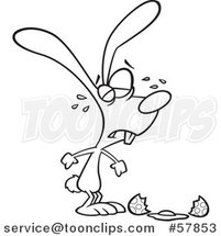 Cartoon Outline of Easter Bunny Crying over a Broken Egg by Toonaday