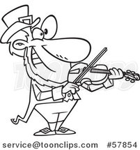 Cartoon Outline of Leprechaun Playing a Violin by Toonaday
