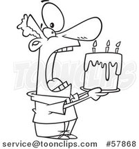 Cartoon Outline of Man Swallowing an Entire Birthday Cake by Toonaday