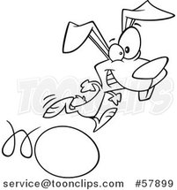 Cartoon Outline of Easter Bunny Running on and Rolling an Egg by Toonaday