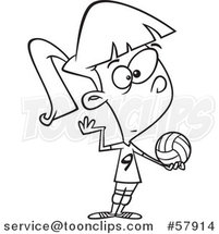 Cartoon Outline of Girl Serving a Volleyball by Toonaday