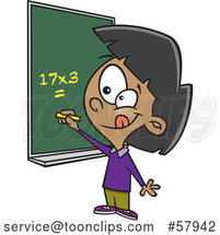 Cartoon School Girl Solving a Multiplication Math Problem by Toonaday