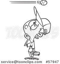 Cartoon Outline of Baseball Player Boy Watching a High Ball Go over His Head by Toonaday