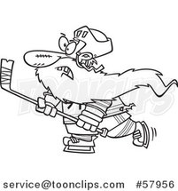 Cartoon Outline of Bearded Man Playing Hockey by Toonaday