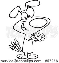 Cartoon Outline of Dog with a Poker Face, Playing Cards by Toonaday
