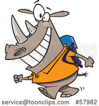 Cartoon Happy Rhinoceros Student Walking to School by Toonaday