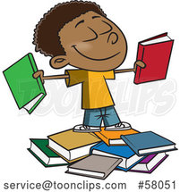 Cartoon Happy Black School Boy with Books by Toonaday