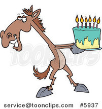 Cartoon Horse Presenting a Birthday Cake by Toonaday