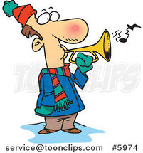 Cartoon Winter Guy Playing a Horn by Toonaday