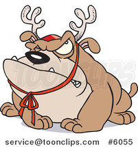 Cartoon Grouchy Bulldog Wearing Antlers by Toonaday