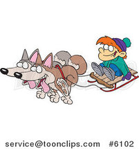 Cartoon Huskies Pulling a Boy on a Sled by Toonaday