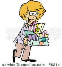 Cartoon Happy Lady Carrying Gifts by Toonaday