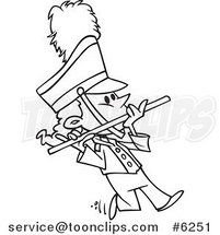 Cartoon Black and White Line Drawing of a Flutist in a Marching Band by Toonaday