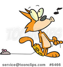 Cartoon Cat Whistling and Pulling a Mouse Toy by Toonaday