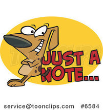Cartoon Dog Leaning Against Just a Note Text by Toonaday