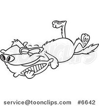Cartoon Black and White Line Drawing of a Golden Retriever Sleeping on a Pillow by Toonaday