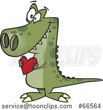 Cartoon Sweet Dinosaur Holding a Valentine Love Heart by Toonaday