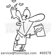 Cartoon Black and White Guy Holding out a Valentines Day Card by Toonaday