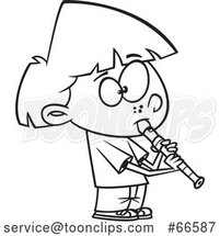 Cartoon Outline Girl Playing a Recorder by Toonaday