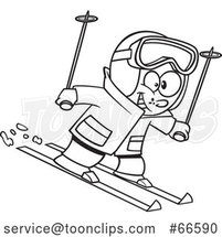 Cartoon Outline Happy Boy Skiing by Toonaday