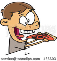 Cartoon White Boy Enthusiastically Eating Pizza by Toonaday
