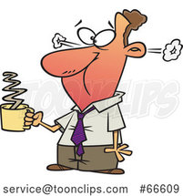 Cartoon White Businessman Steaming After Drinkng Hot Coffee by Toonaday