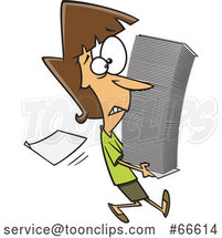 Cartoon White Lady Carrying a Stack of Paperwork by Toonaday