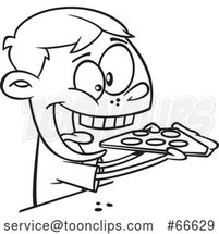 Lineart Cartoon Boy Enthusiastically Eating Pizza by Toonaday
