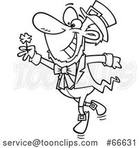 Lineart Cartoon St Patricks Day Leprechaun Dancing with a Four Leaf Clover by Toonaday