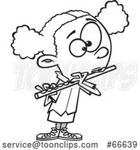 Lineart Cartoon Black Girl Playing a Flute by Toonaday