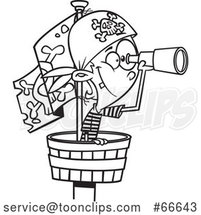 Lineart Cartoon Boy Pirate Using a Telescope in a Crows Nest by Toonaday