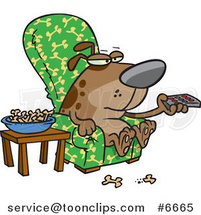 Cartoon Dog Munching on Bones and Watching Tv by Toonaday