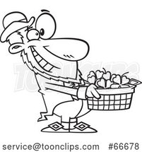 Cartoon Black and White Leprechaun Holding out a Basket of St Patricks Day Shamrocks by Toonaday