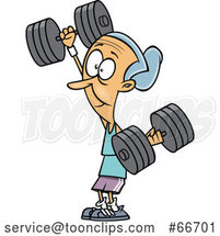 Cartoon Strong Senior White Lady Working out with Dumbbells by Toonaday