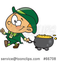 Cartoon Leprechaun Boy Pulling a St Patricks Day Gold Wagon Cauldron by Toonaday