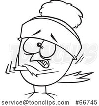 Cartoon Outline Shivering Robin Bird by Toonaday