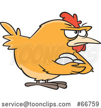 Cartoon Brooding Hen Holding Her Eggs by Toonaday