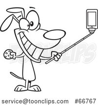 Cartoon Outline Dog Taking a Selfie with a Stick by Toonaday