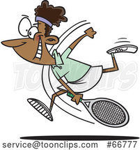 Cartoon Black Female Tennis Player Swinging Her Racket by Toonaday