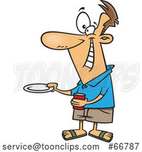 Cartoon Happy Guy Holding out a Plate for a Burger by Toonaday