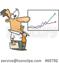 Cartoon Economist Businessman Viewing a Growth and Decline Chart by Toonaday